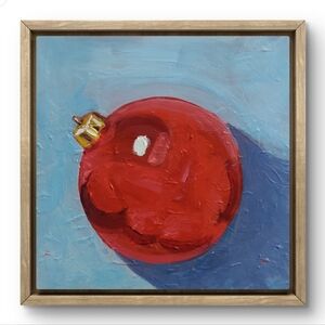Red Holiday Ornament Wall Art, Original Painting